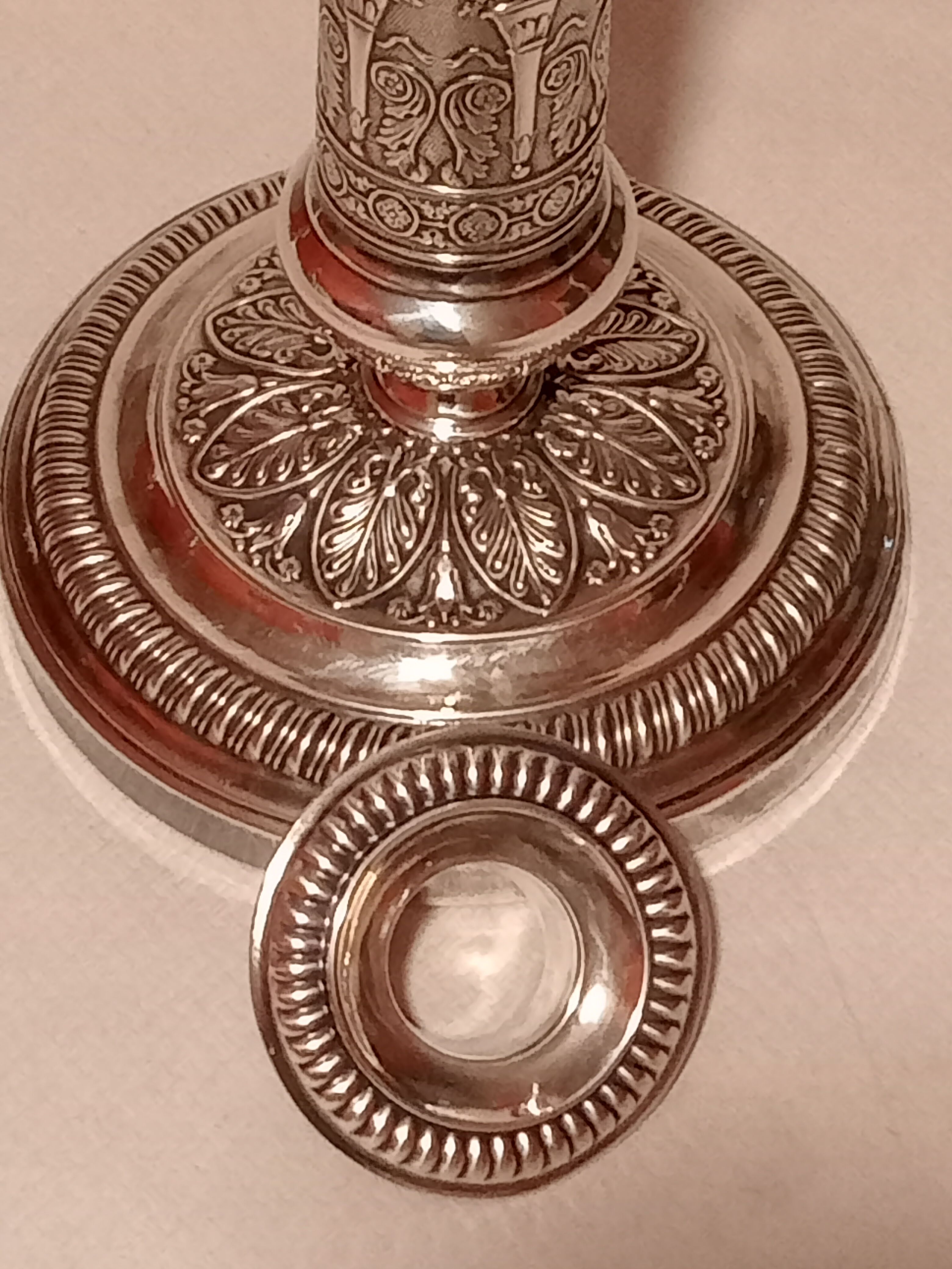Directoire style candle holder in silver metal