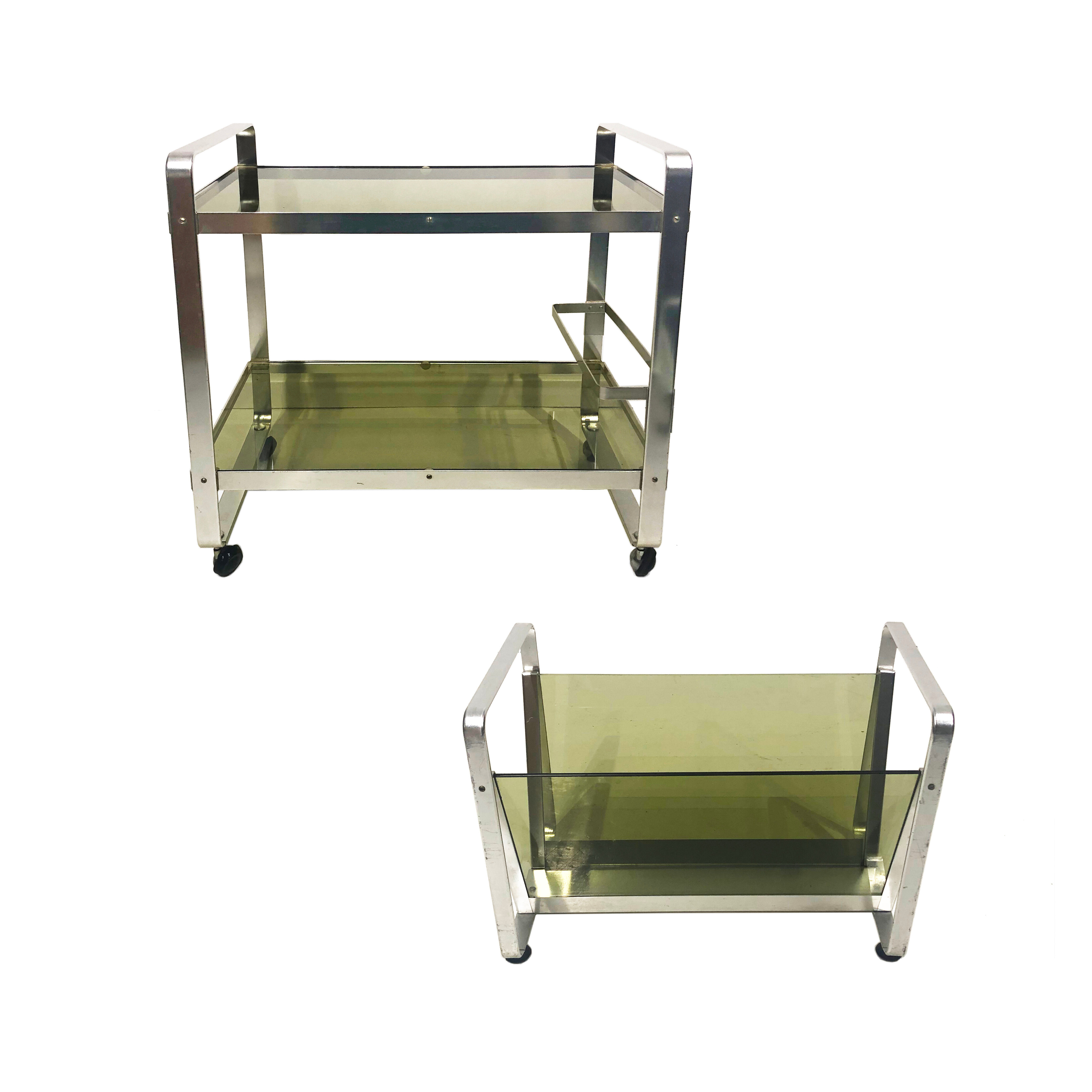 Av Handwerk Space Age Drinks Bar Cart Trolley Chrome Midcentury Modern Smoked Glass