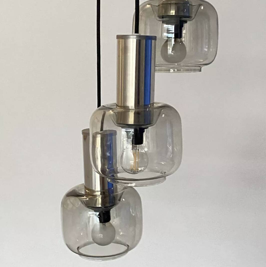 Vintage cascade pendant light with antique smoked glass globes