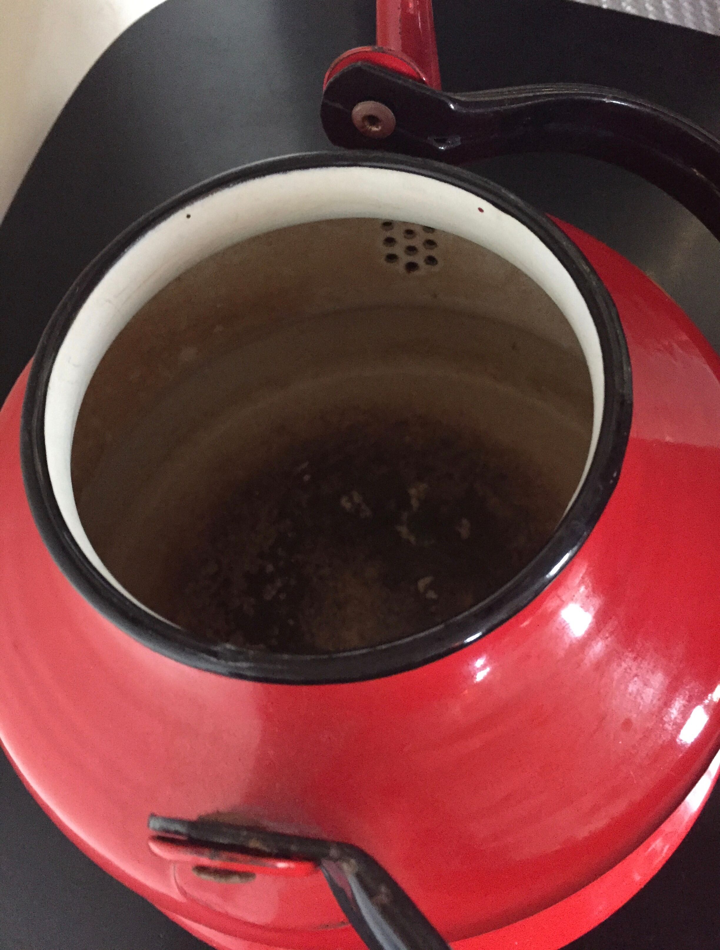 Red enamelled kettle