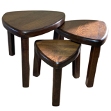 Brutalist oak organic curved oval side or nesting tables, Dutch ca 1960