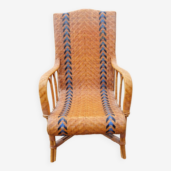 Vintage Bamboo and Woven Wicker Armchair