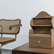 Hand-Carved Folk Art Pine Cutlery Rack with Drawer, 1950s
