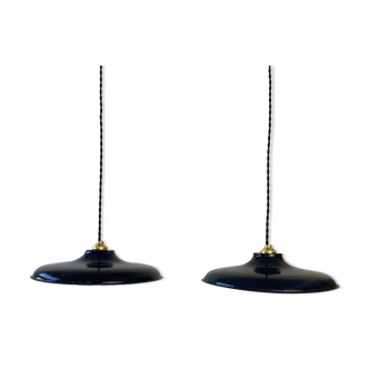 Pair of blue enamelled industrial suspensions