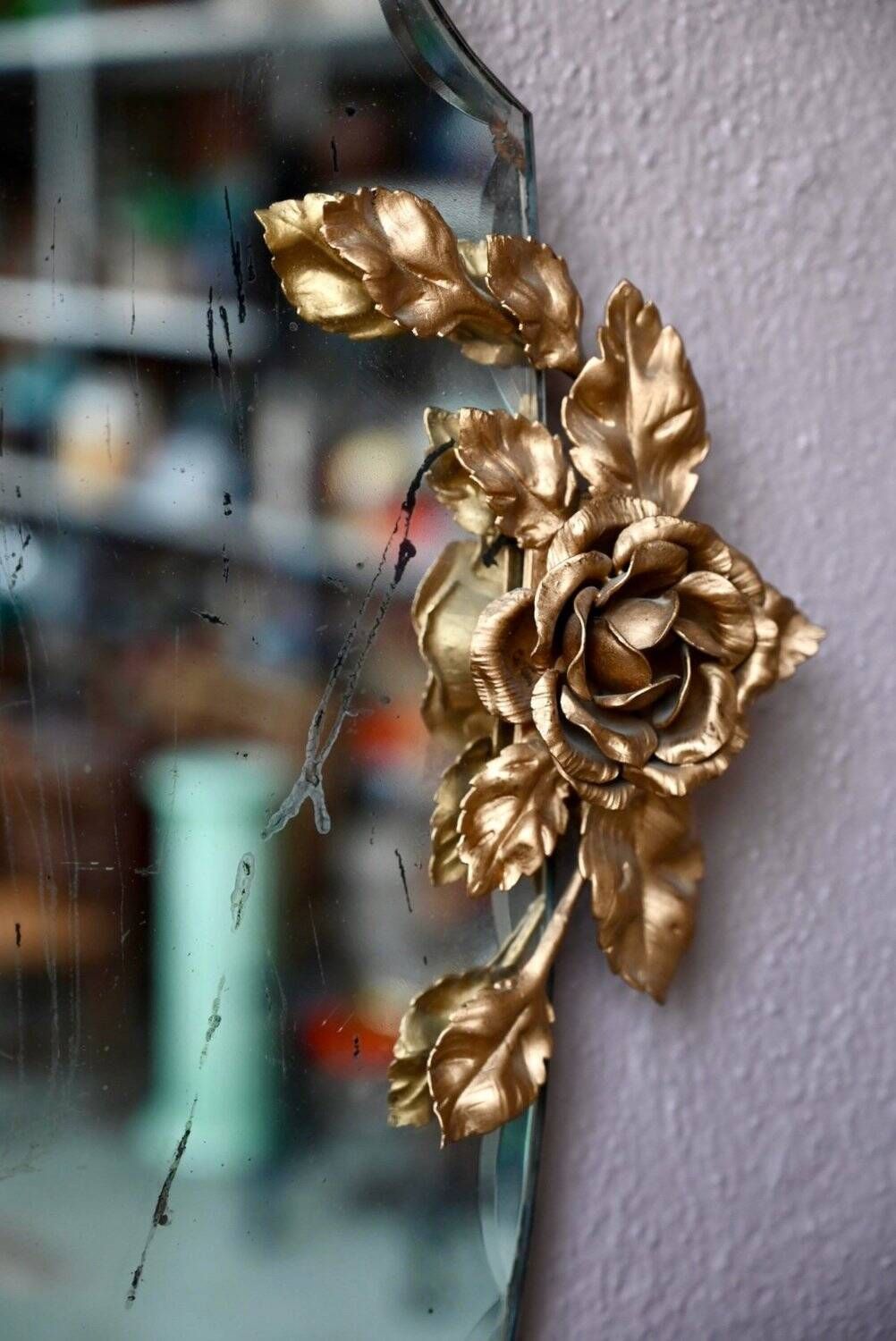 Louis XV Style Wall Mirror Golden Brass Vintage Flowers 1950s