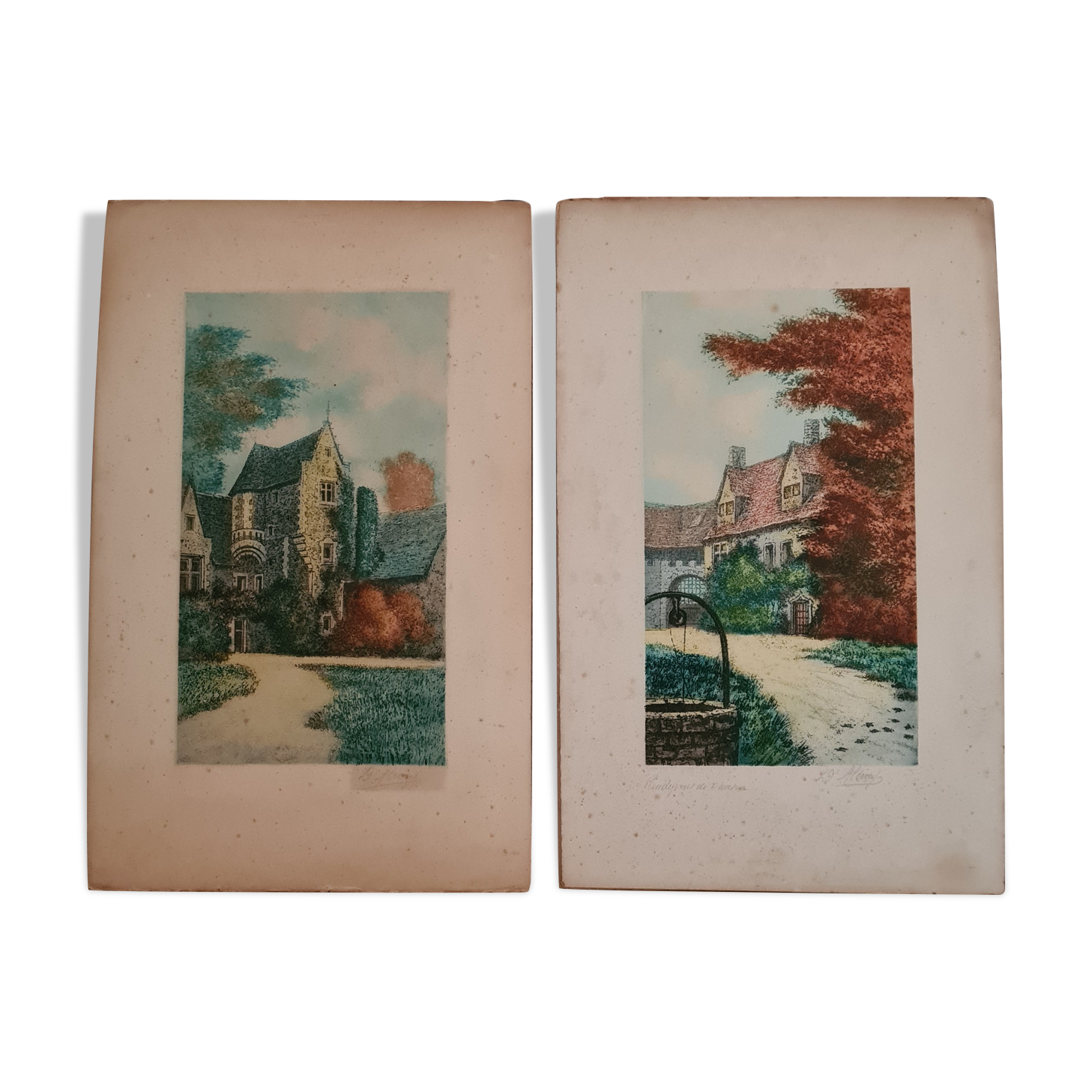 Lithographies Anciennes Du XIXe Siècle Polychromes - Encadrées Bois Sous Verre - Excellent état