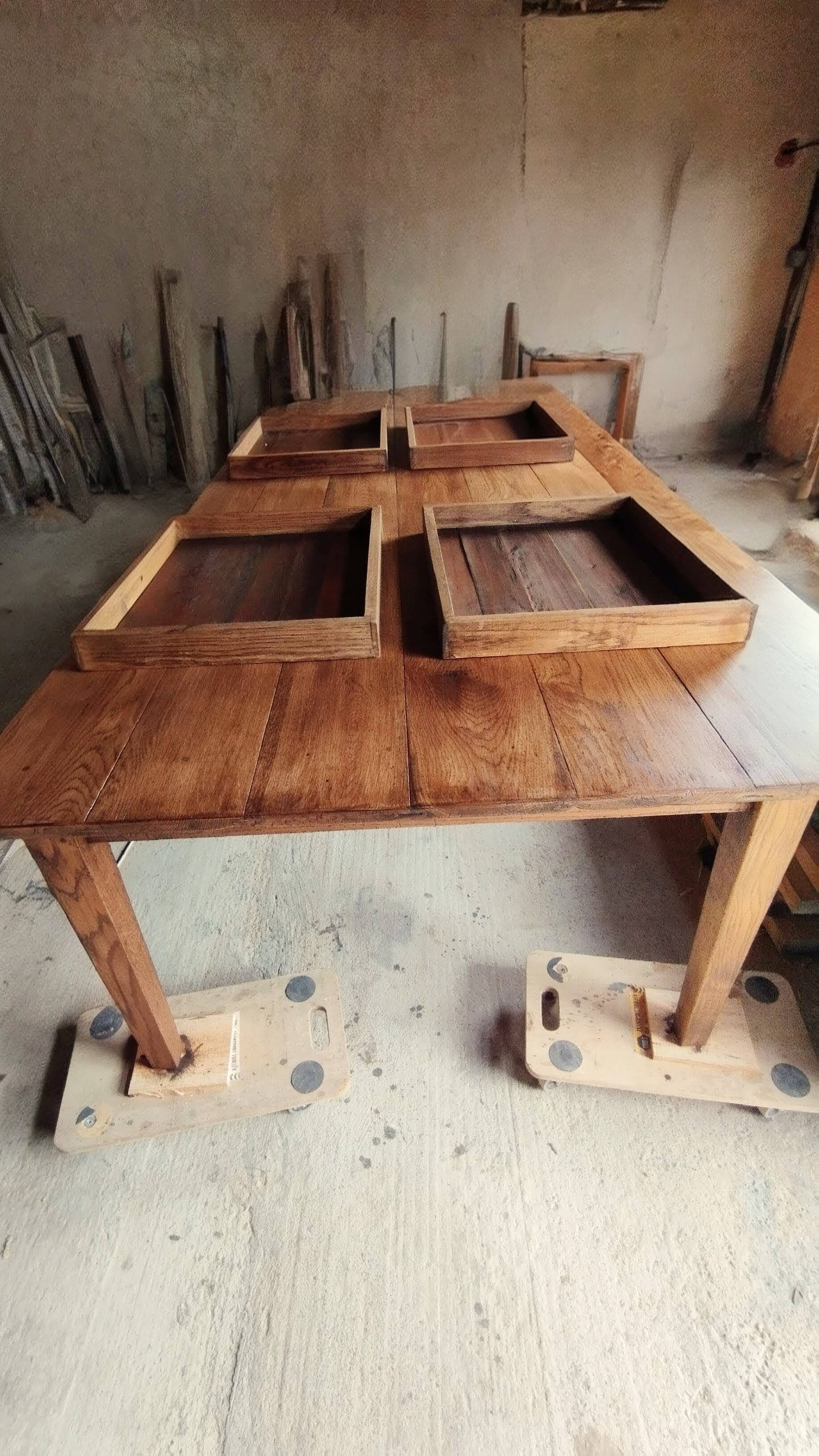 Solid oak farmhouse table, 270x120 cm, with 4 drawers