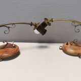 A set of very old art deco table lamps, estimated 1920s in brass and marble.
