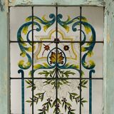 Art Deco window and transom in fir and painted glass, 20th century