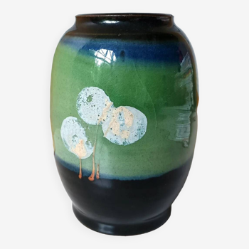 Colette Houtmann enameled stoneware vase signed