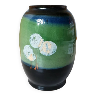 Colette Houtmann enameled stoneware vase signed