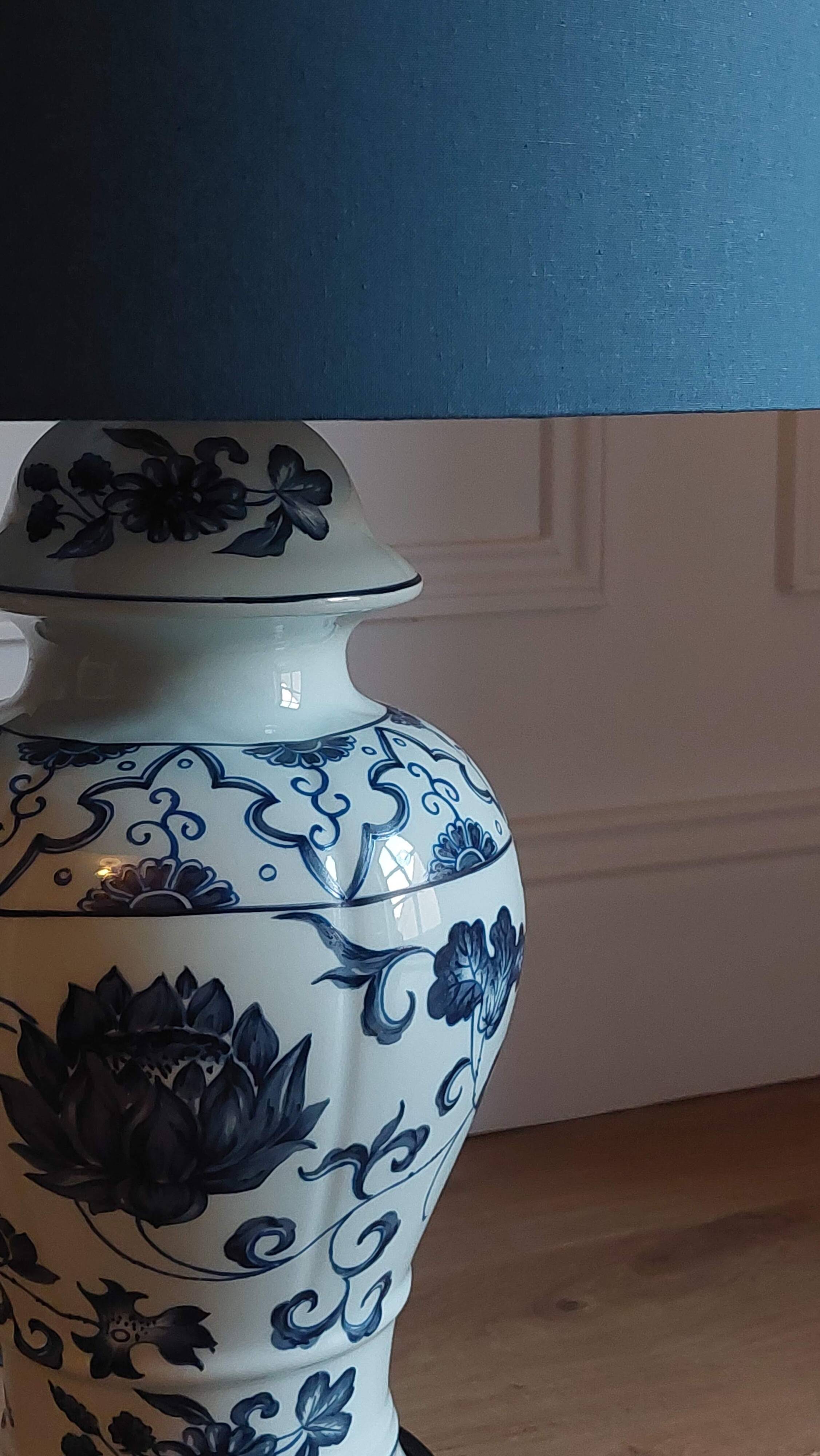 Hand-painted blue and white Paris porcelain lamp, circa 1980