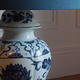 Hand-painted blue and white Paris porcelain lamp, circa 1980