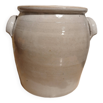 Ancien pot a graisse en grés gris Hauteur 24,5 cm