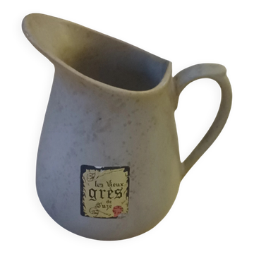 Pichet / Cruche vintage en grès beige moucheté "Les Vieux Grès de Suze