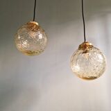 Amber bubble glass vintage pendant, 1970s