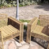 Armchair in metal and braided rope, 1980