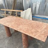 Large rectangle stone dining table in red/pink Portuguese Travertine