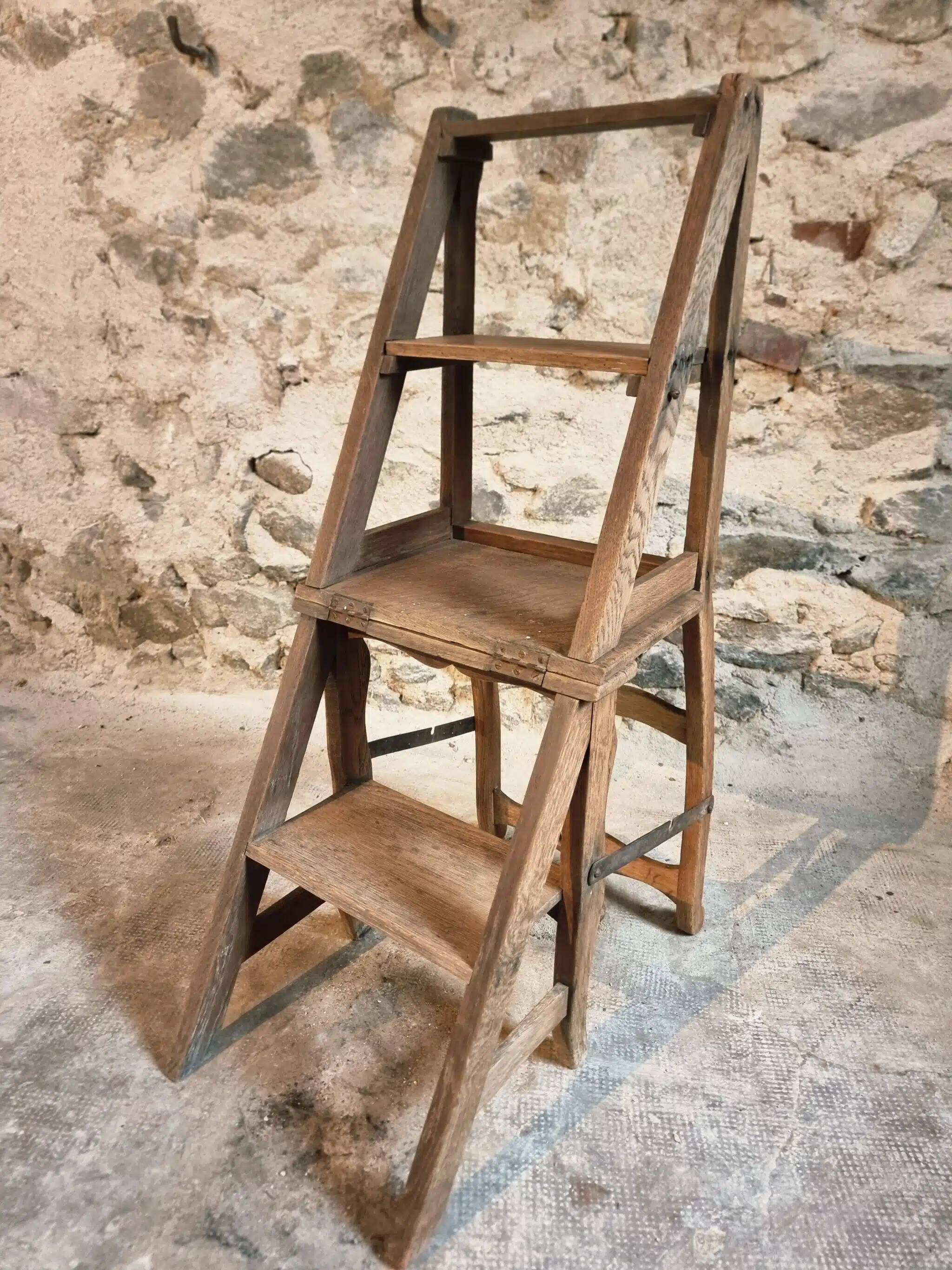 Antique French Oak Ladder Library Chair – Metamorphic Stepladder Chair