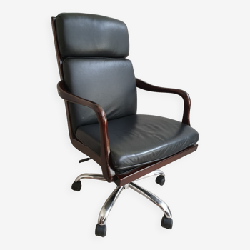 Vintage office swivel  armchair in leather heldense  1990