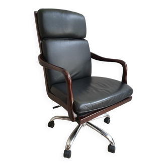 Vintage office swivel  armchair in leather heldense  1990