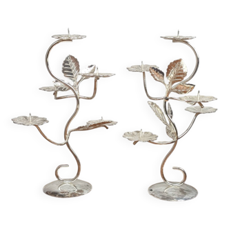 Paire de Bougeoirs en Métal Argenté Style Art Nouveau, BMF Made in Germany