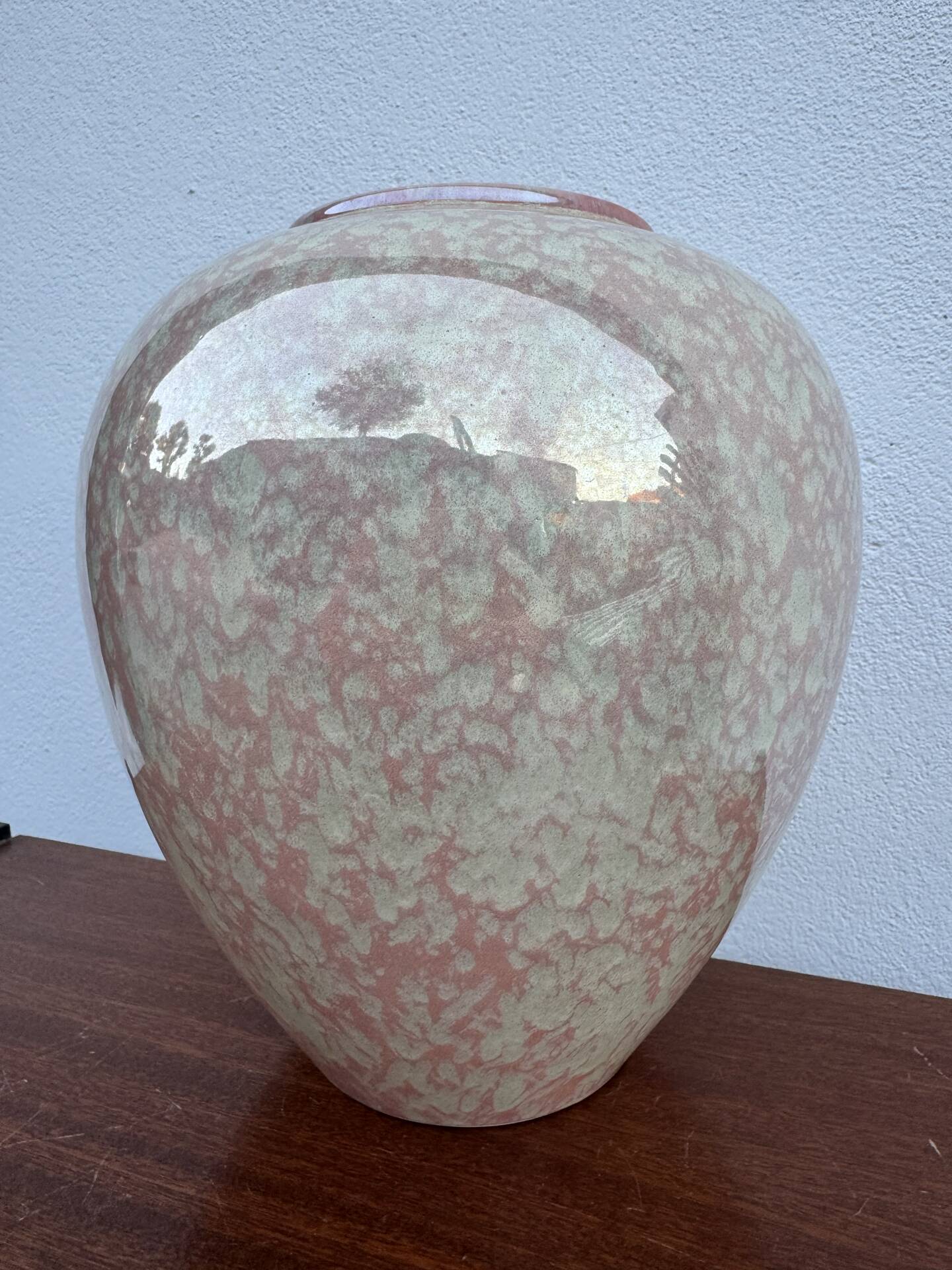 Iridescent Charolles earthenware round vase from the 1980s.