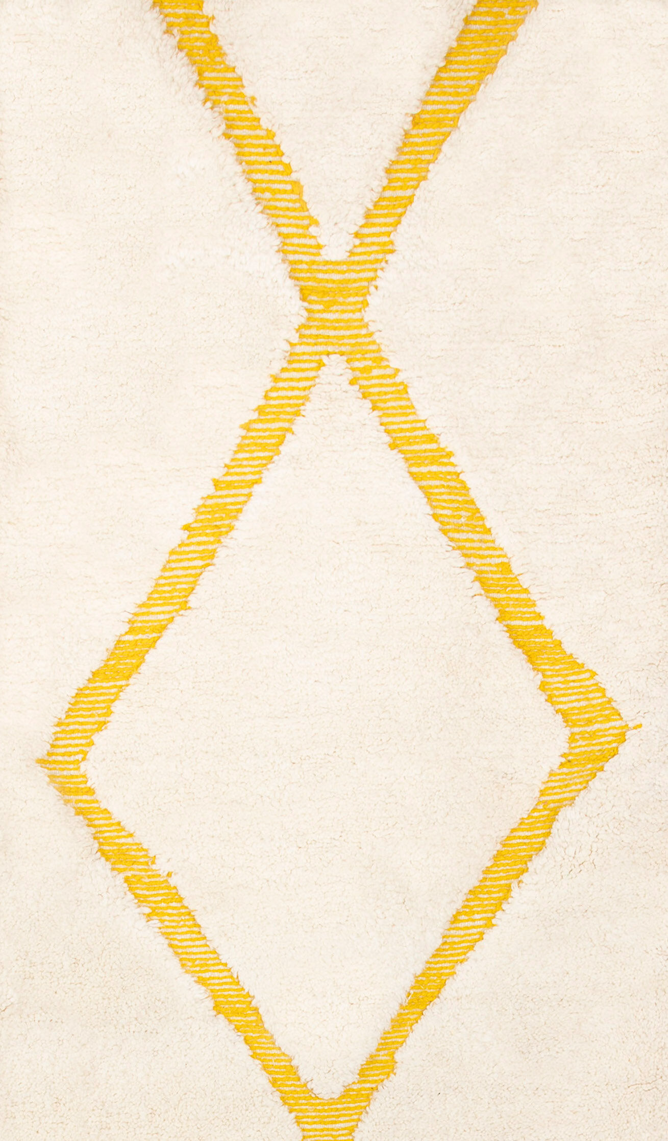 Berbere carpet beni ouarain ecru corridor with yellow diamonds in relief 294 x 88 cm