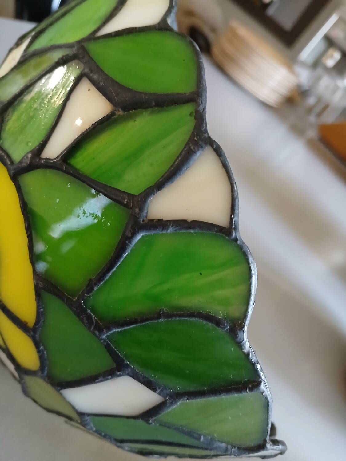 Antique stained glass and tin pendant light