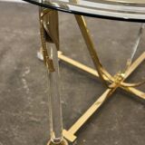 Brass and lucite dining table with beveled glass top, Italy 1980s.