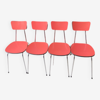 Ensemble de 4 chaises en Formica rouge vintage