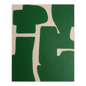 Abstract green art on a beige background.