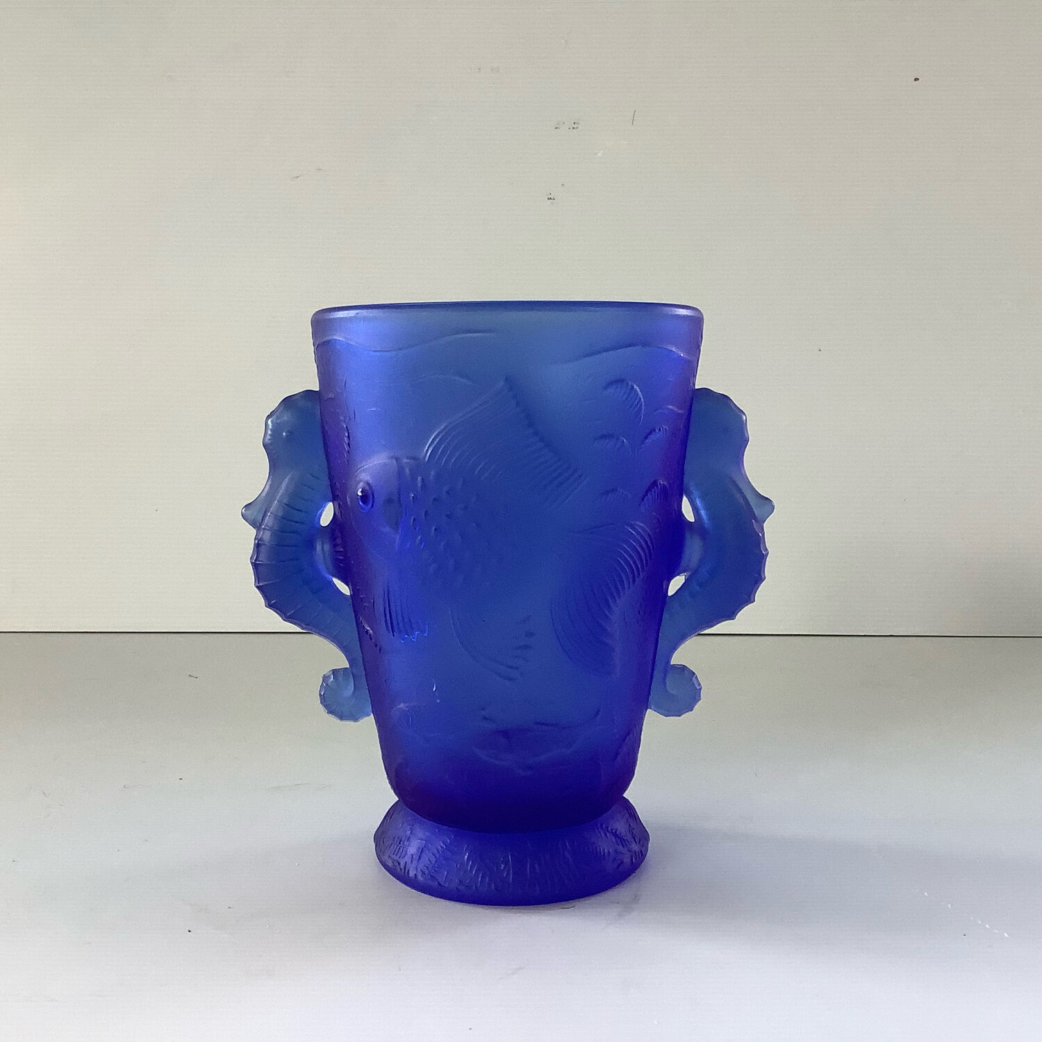 Barolac Josef Inwald Bohemian Art Deco Seahorse Vase, Rare Model, Blue