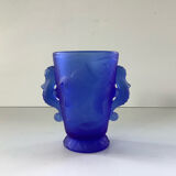 Barolac Josef Inwald Bohemian Art Deco Seahorse Vase, Rare Model, Blue