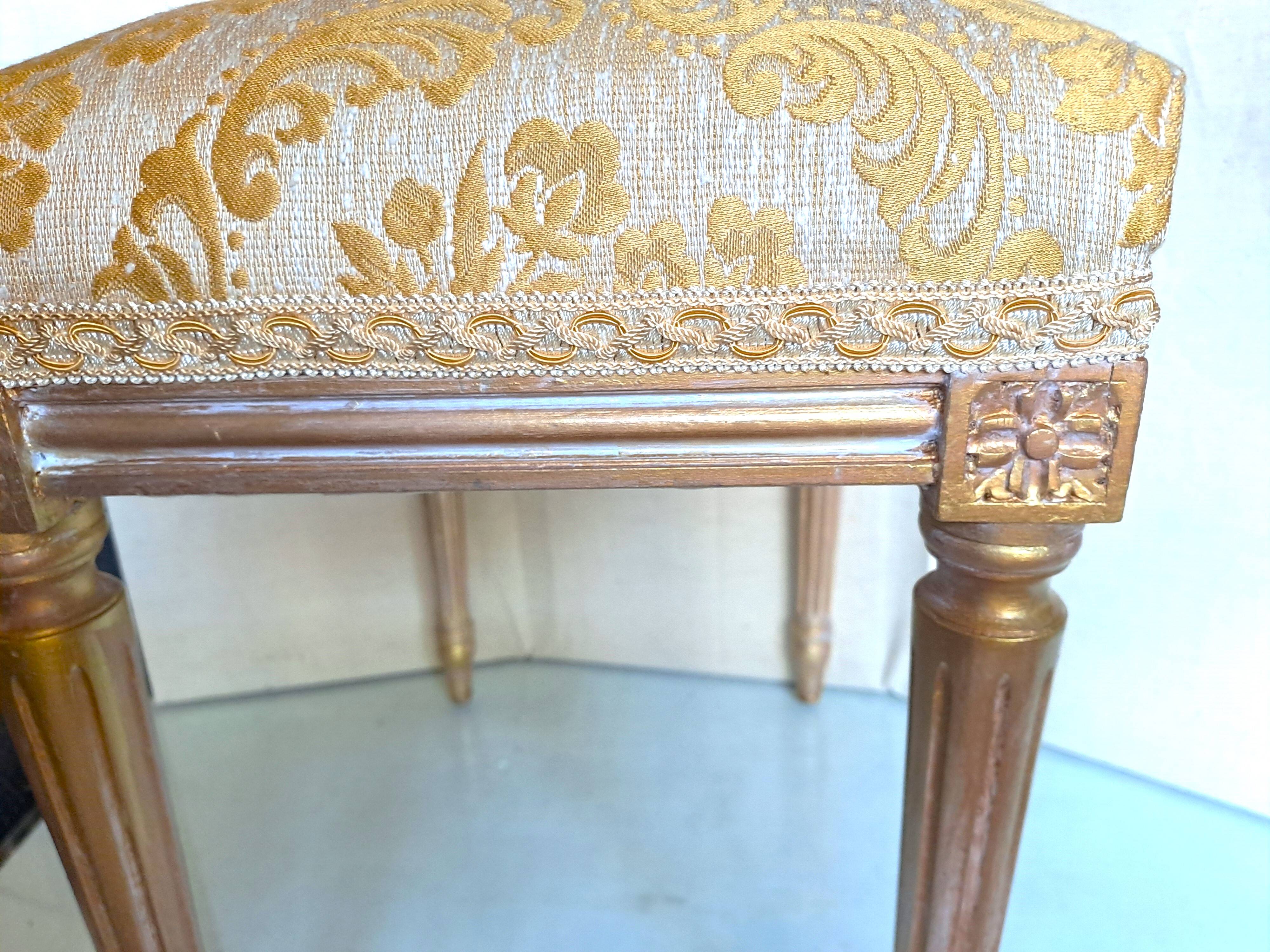 Piano stool in gold wood, Empire style, 19th century upholstery restoration