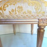 Piano stool in gold wood, Empire style, 19th century upholstery restoration
