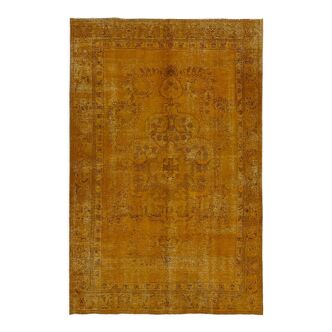 Tapis laine jaune fait main oriental années 1980