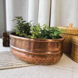 Oval hammered copper planter