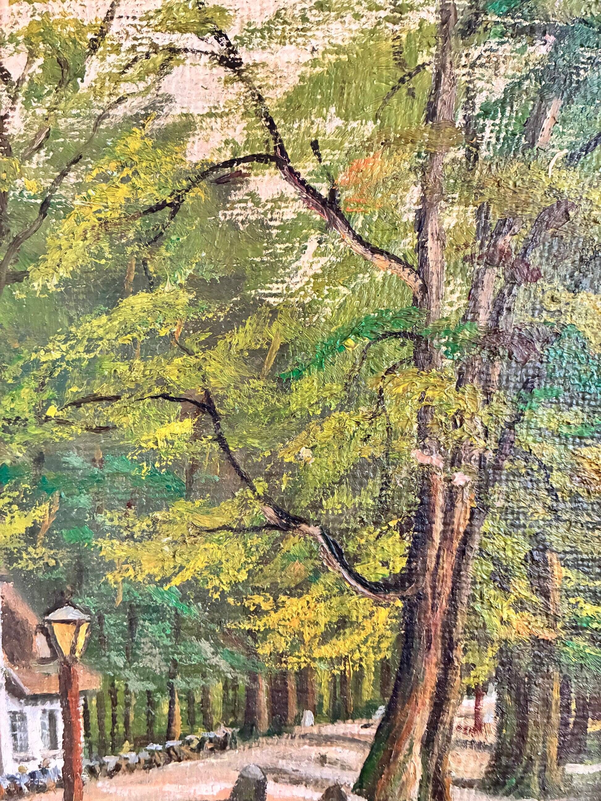 Vintage signed cottage landscape oil painting