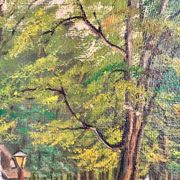 Peinture à l'huile de paysage de cottage vintage signée