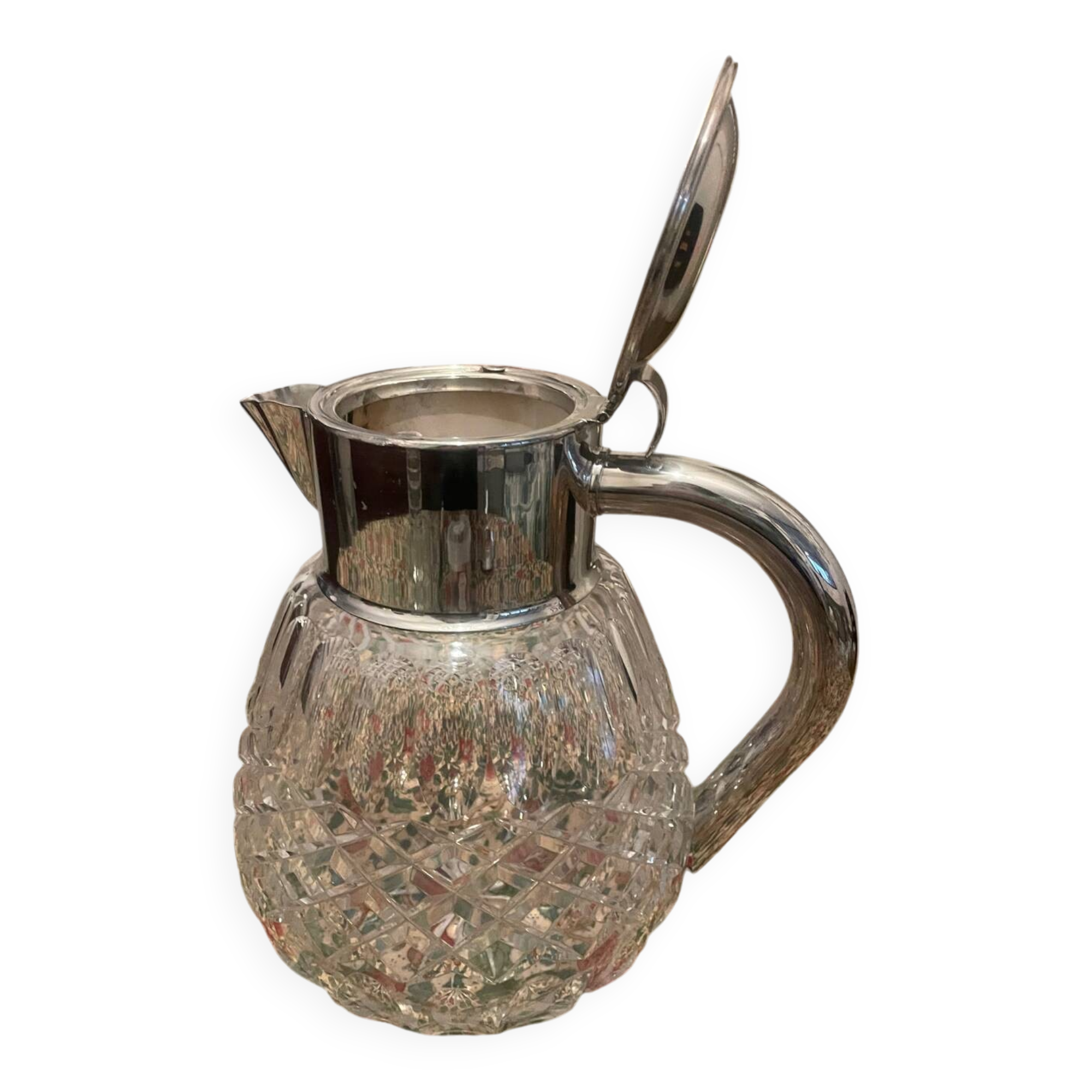 Cut crystal and silver-plated metal ice jug