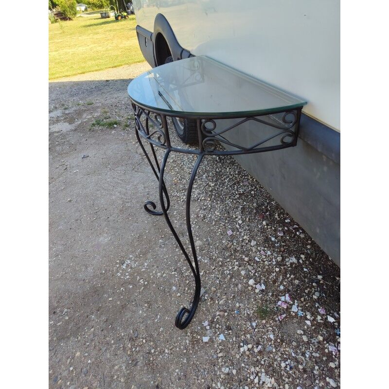 Console fer forgé plateau verre