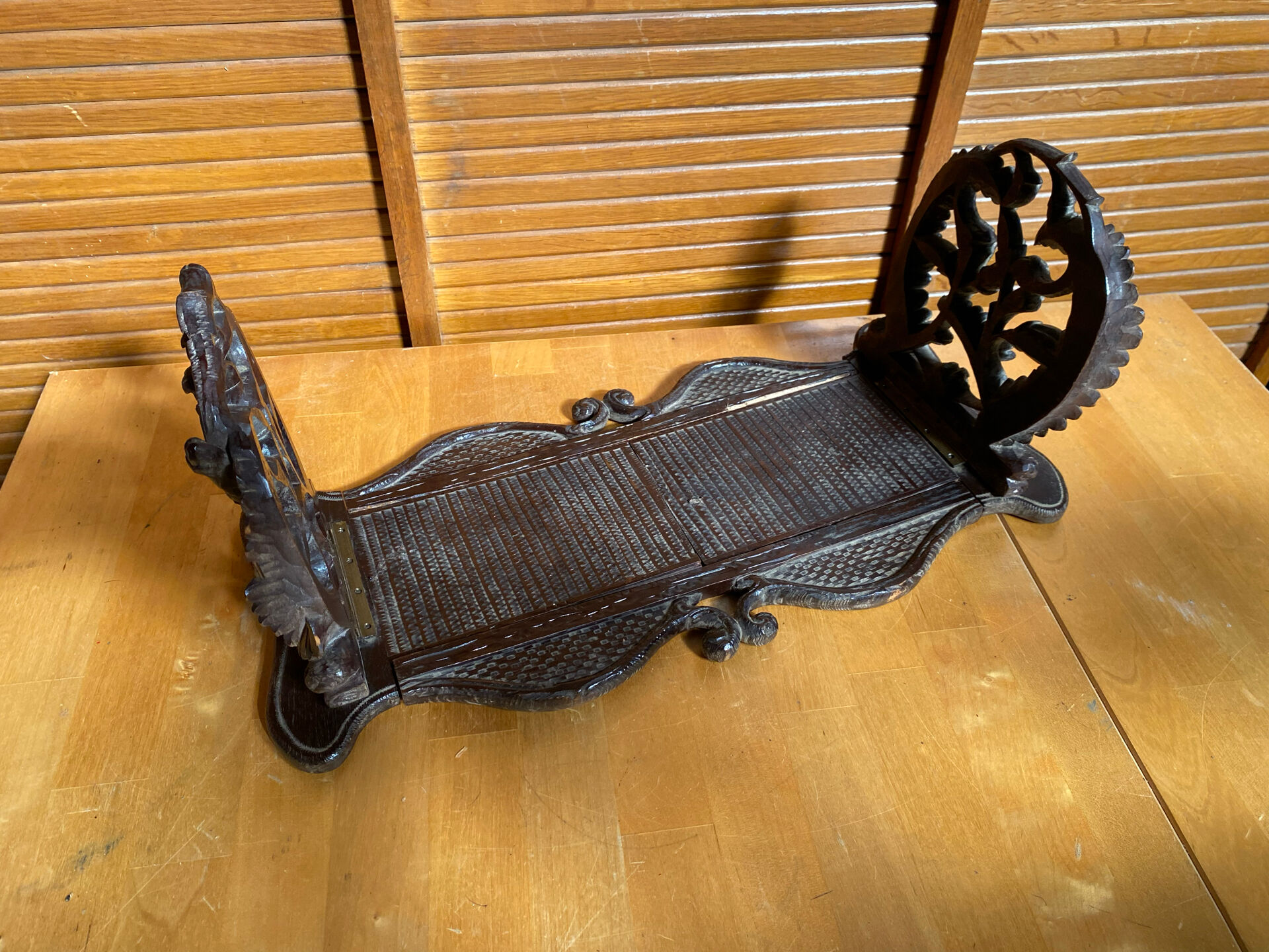 Antique Expandable Bookcase Carved Wood with Floral Motif Vintage #E3