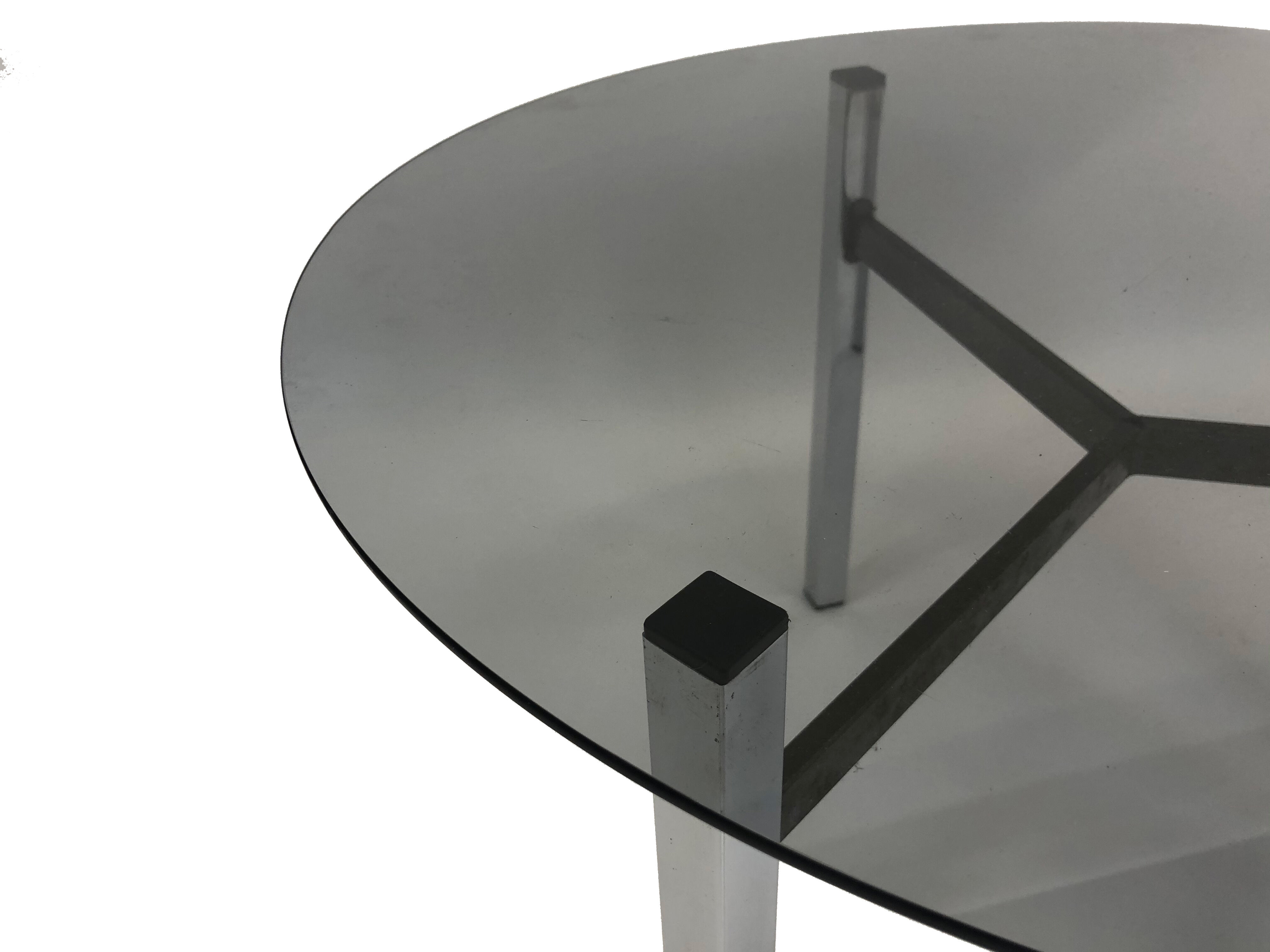 Minimalist vintage coffee table in chrome glass 1970