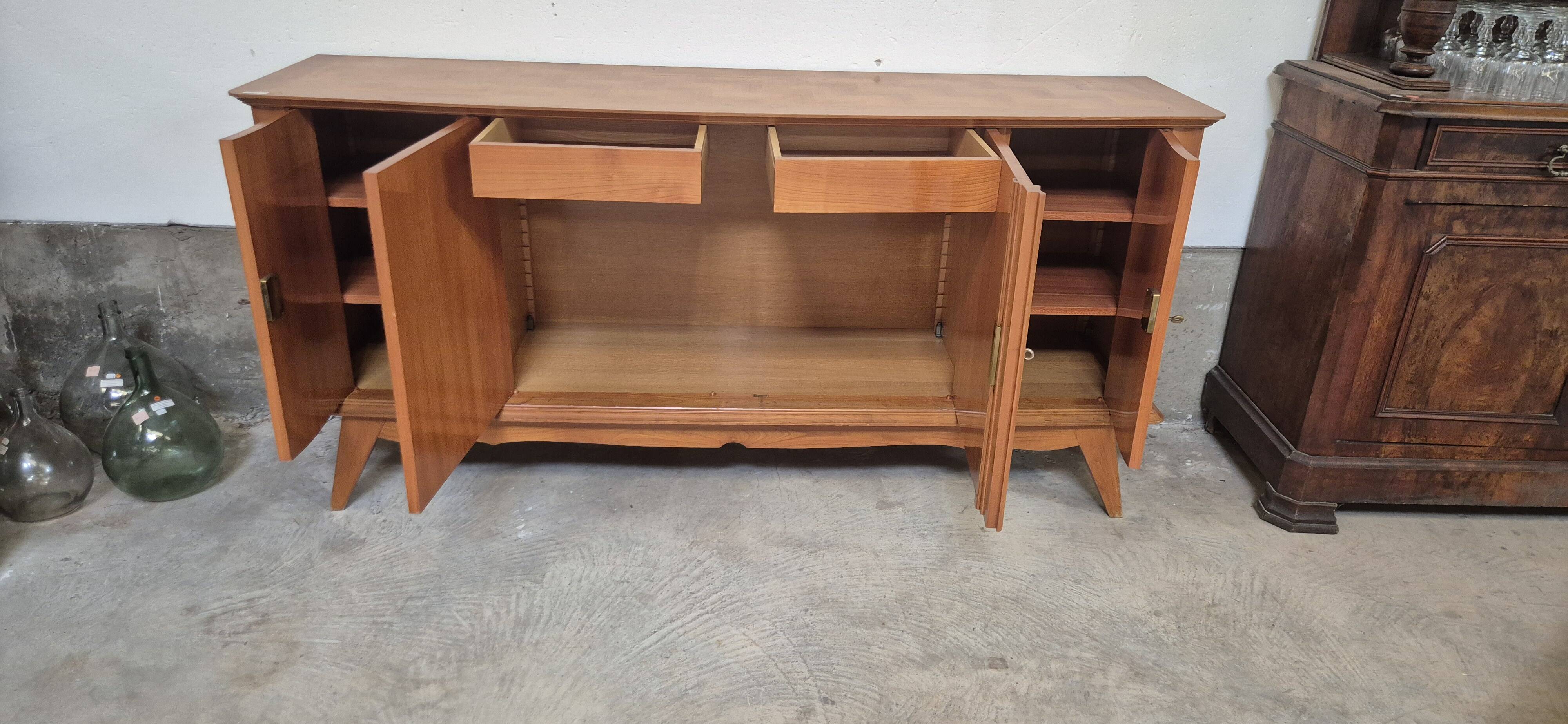 Enfilade 4 portes 1950-1960 pieds compas merisier