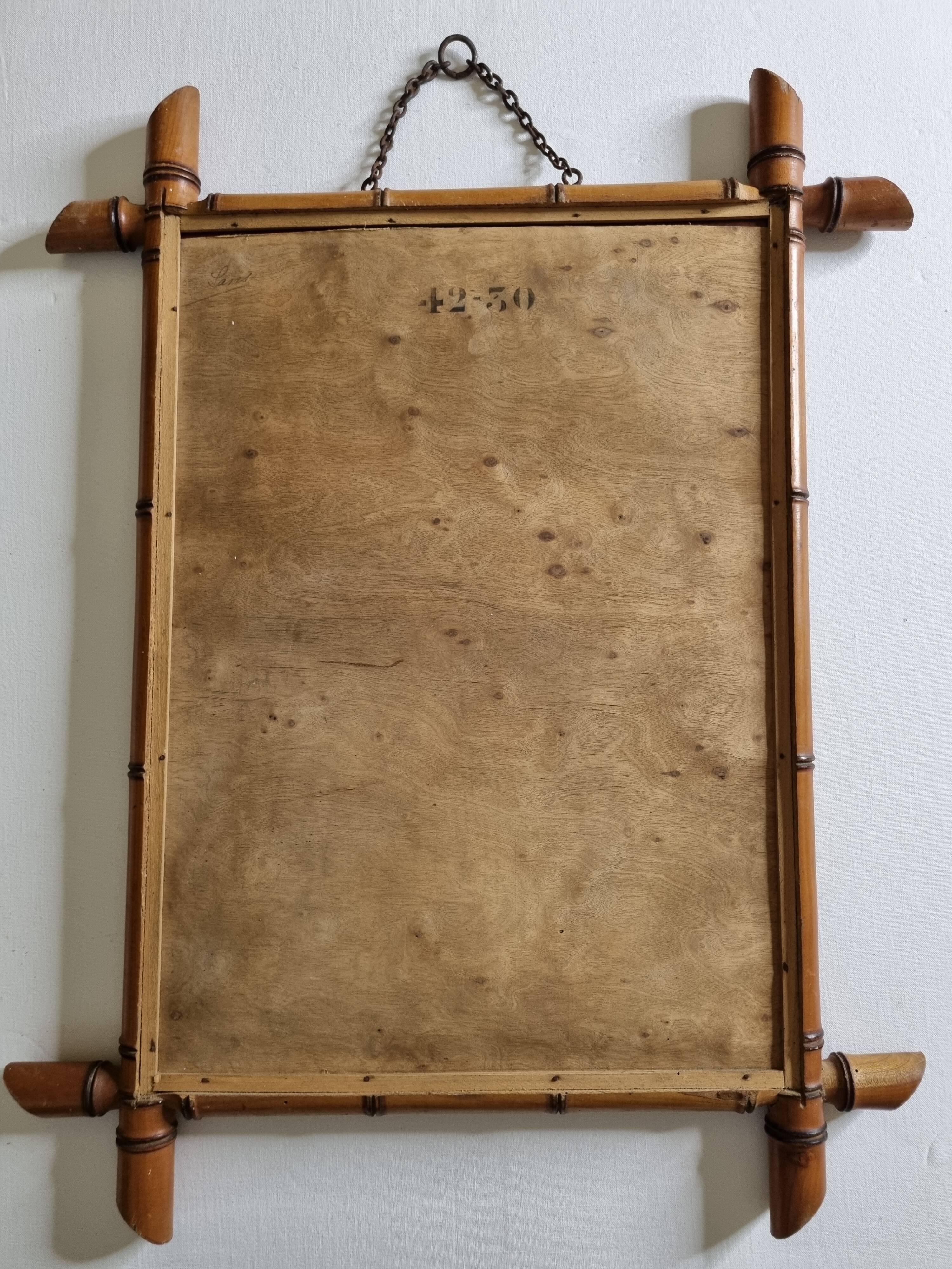 Turned wooden mirror in imitation of bamboo, from the 40s-50s, 43 x 57 cm