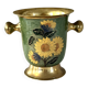 Vintage brass and green enamel cloisonné champagne cooler with sunflow