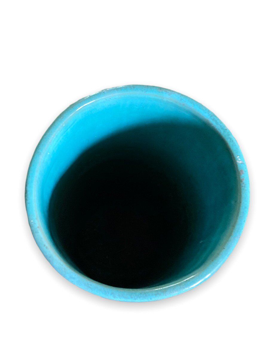 Umbrella holder in blue ceramic signed clément massier 1900-1920