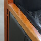 Black Cowhide Leather and Wooden Art Deco Armchair