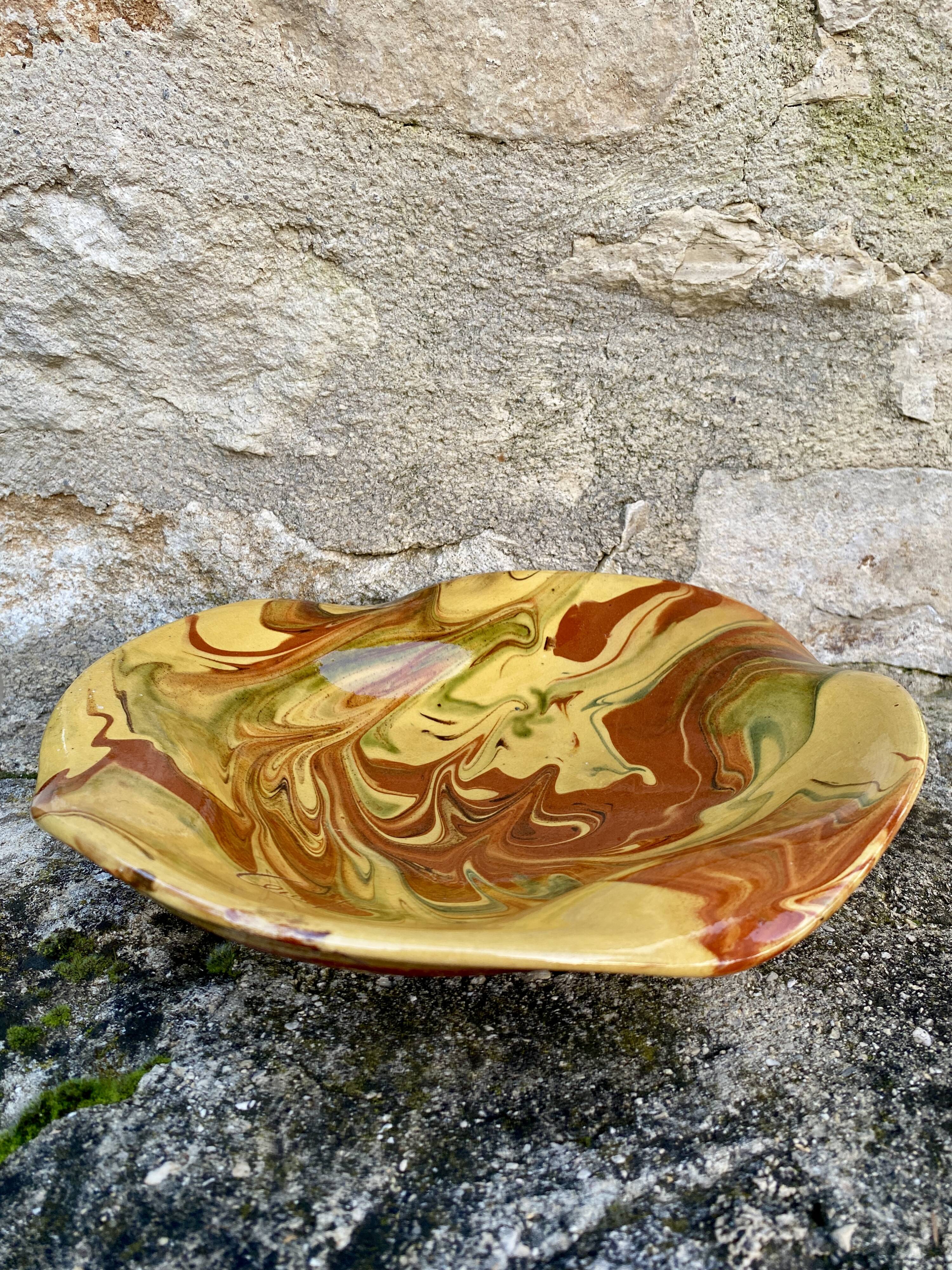 Dish on foot, glazed Provençal ceramic